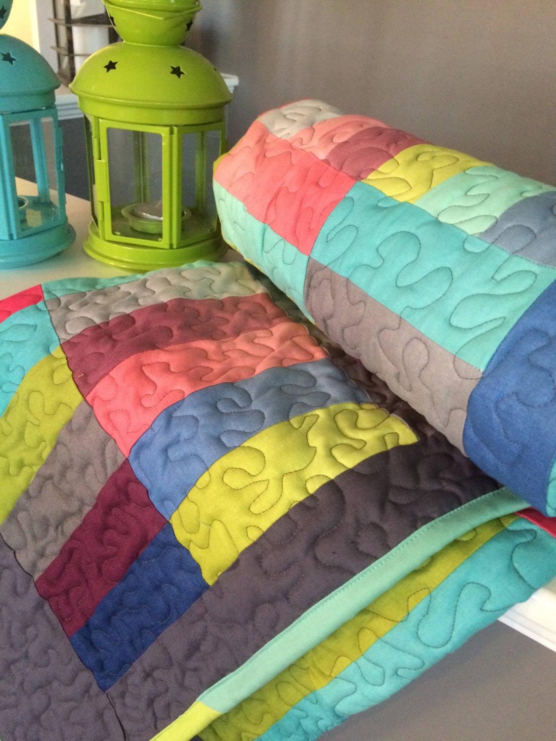 Colourful Modern Baby Quilt by kekekrafts on Etsy