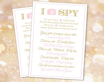 I spy wedding 5x7 Pink Gold (INSTANT DOWNLOAD) - I spy wedding game - I spy game - Wedding activities - Pink and gold wedding BR002