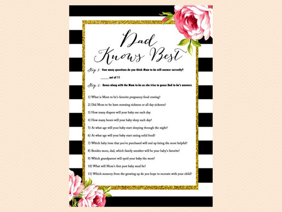 577 New baby shower game for dad 638 Dad knows best baby shower game, Gold Glitter, Chic Printable Baby   