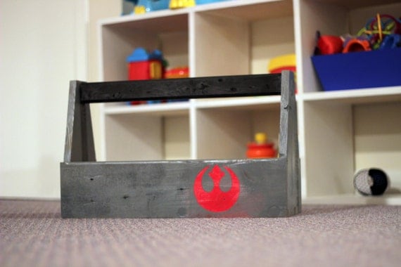 Toolbox for tools or toys - made of reclaimed wood and painted with custom logo