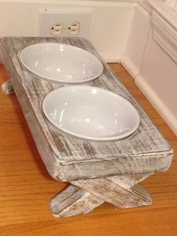 Raised Small Dog Bowl DishElevated Stand Rustic by hout1design