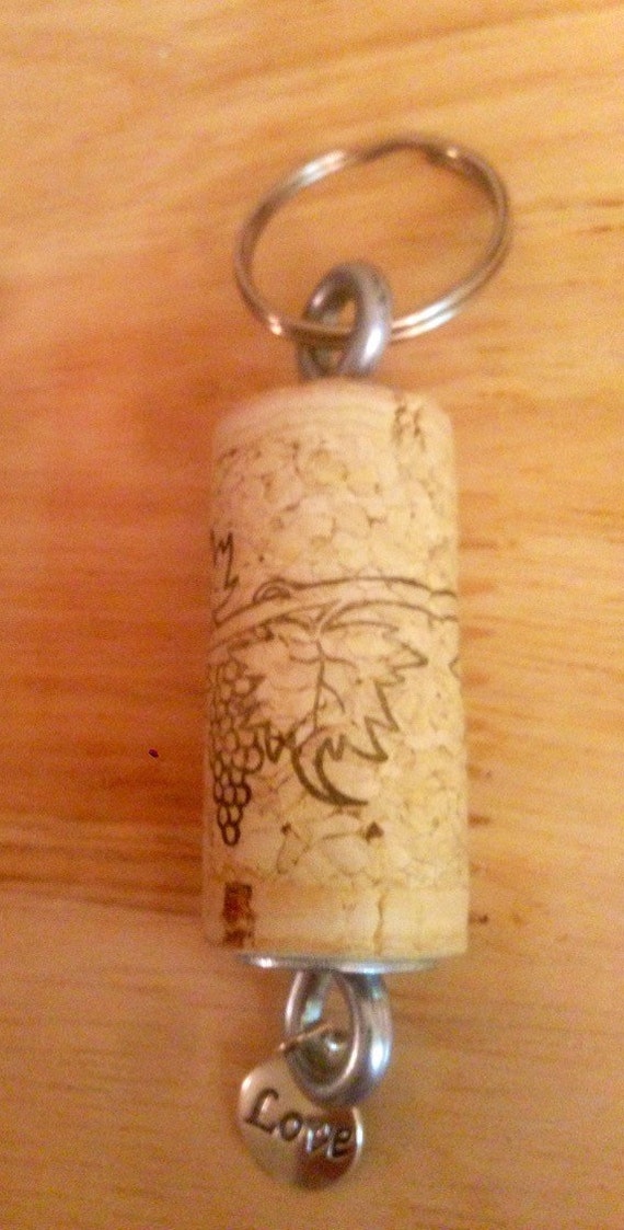 Wine cork key chain w/ love charm