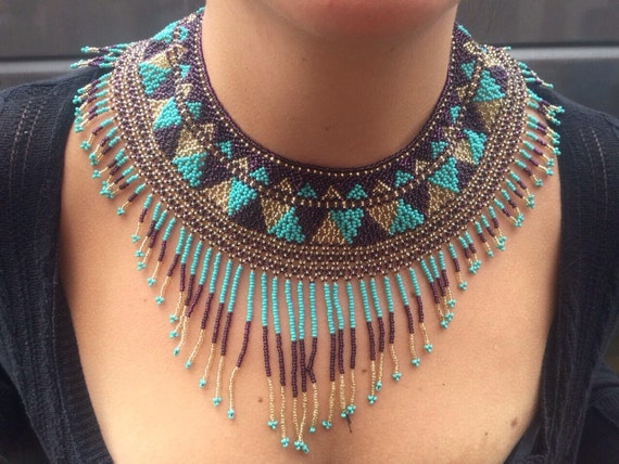 Items similar to Aztec Handmade Beaded-Necklace, Mexican Native Jewelry ...