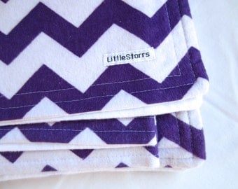 Purple and White Zig Zag / Chevron Flannel Baby and Childrens Blanket