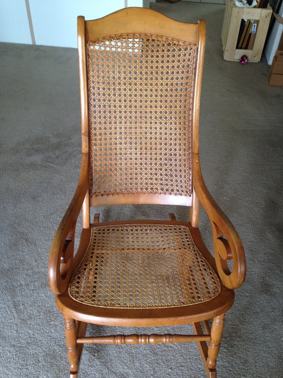 Antique Maple Lincoln Rocking Chair 18901910 Cane seat and