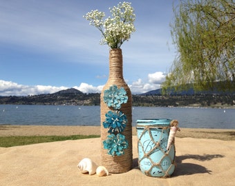 Painted Mason Jar. Vase. Beach Decor. Wedding Centerpiece. Beach Wedding. Home Decor. Cottage Decor. Distressed. Bathroom Decor.
