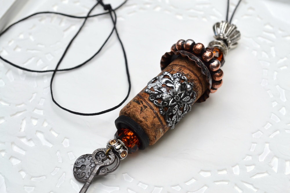 Cork Necklace Assemblage Necklace Wine Cork by BeautyInBaubles