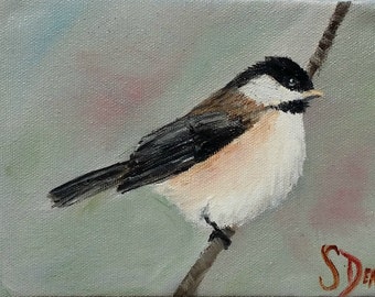 My Little Chickadee - Original Oil Painting 5x7