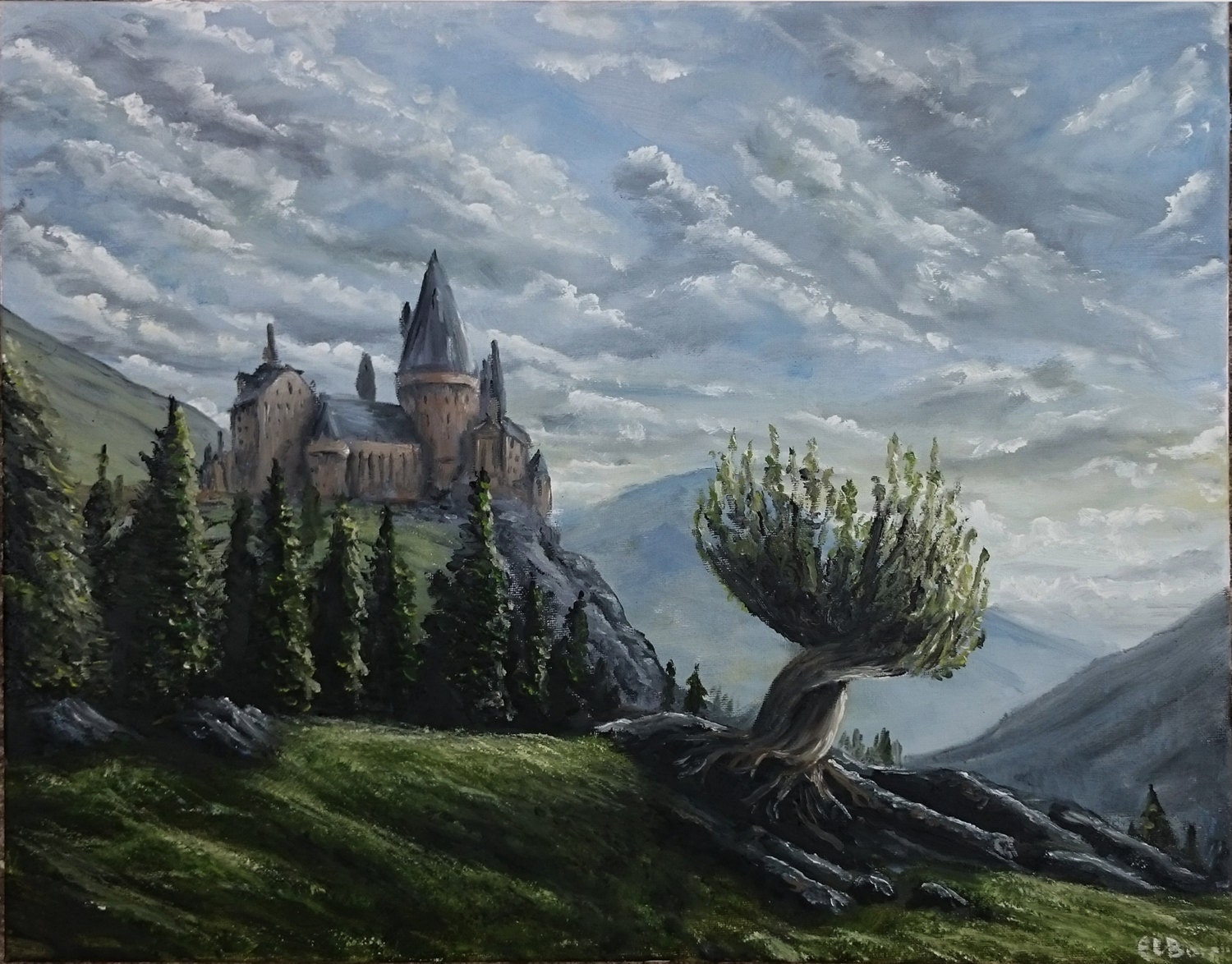 Harry Potter Hogwarts original oil painting