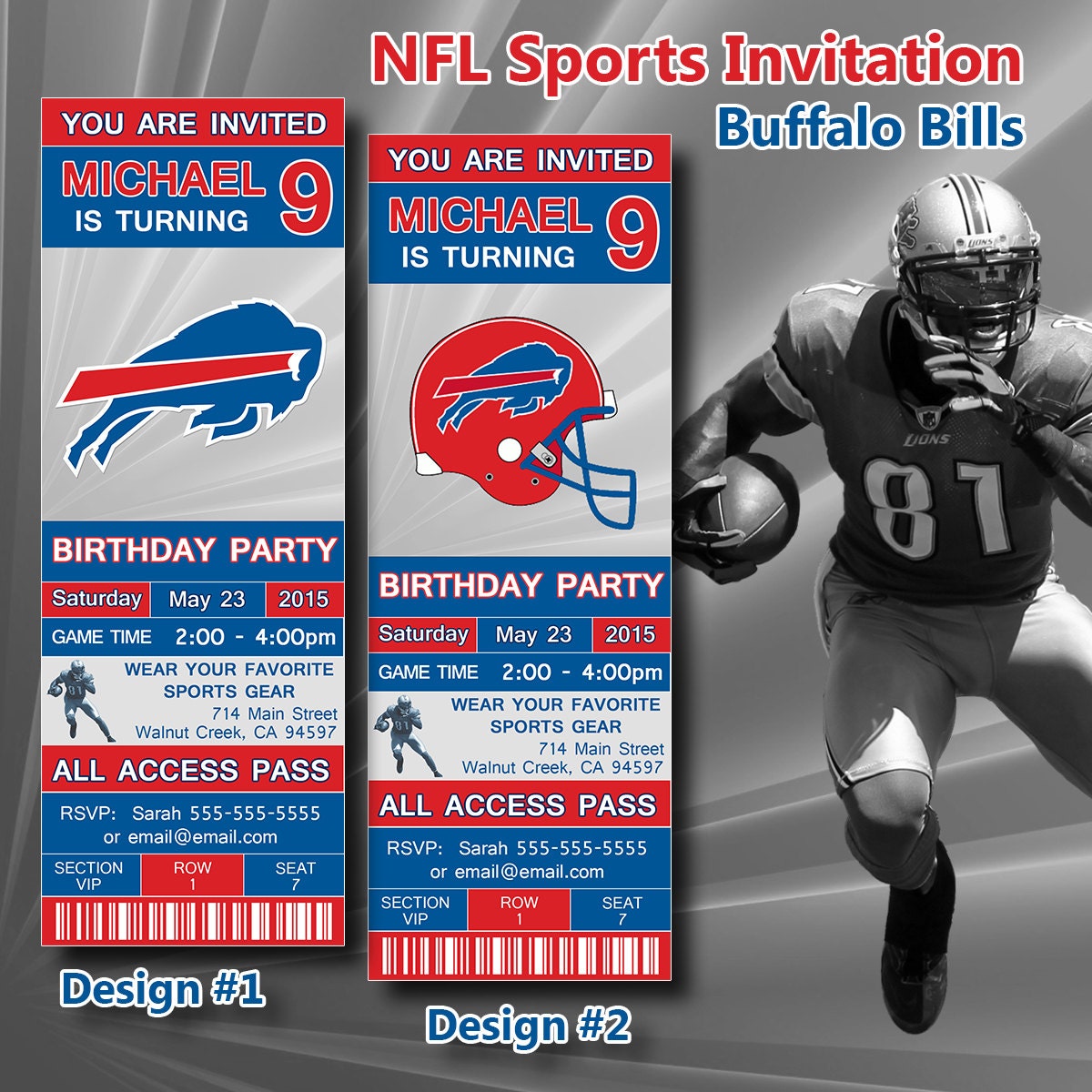 Buffalo Bills NFL Birthday Invitation Football Ticket by DigiSport
