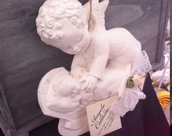 Orecchini a forma di angelo custode - Bianco e oro, romantici