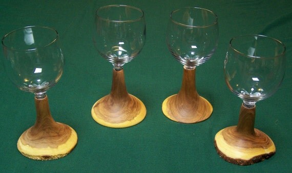 Wine Glasses With Natural Wood Base Set Of 4 By Sharonsts123