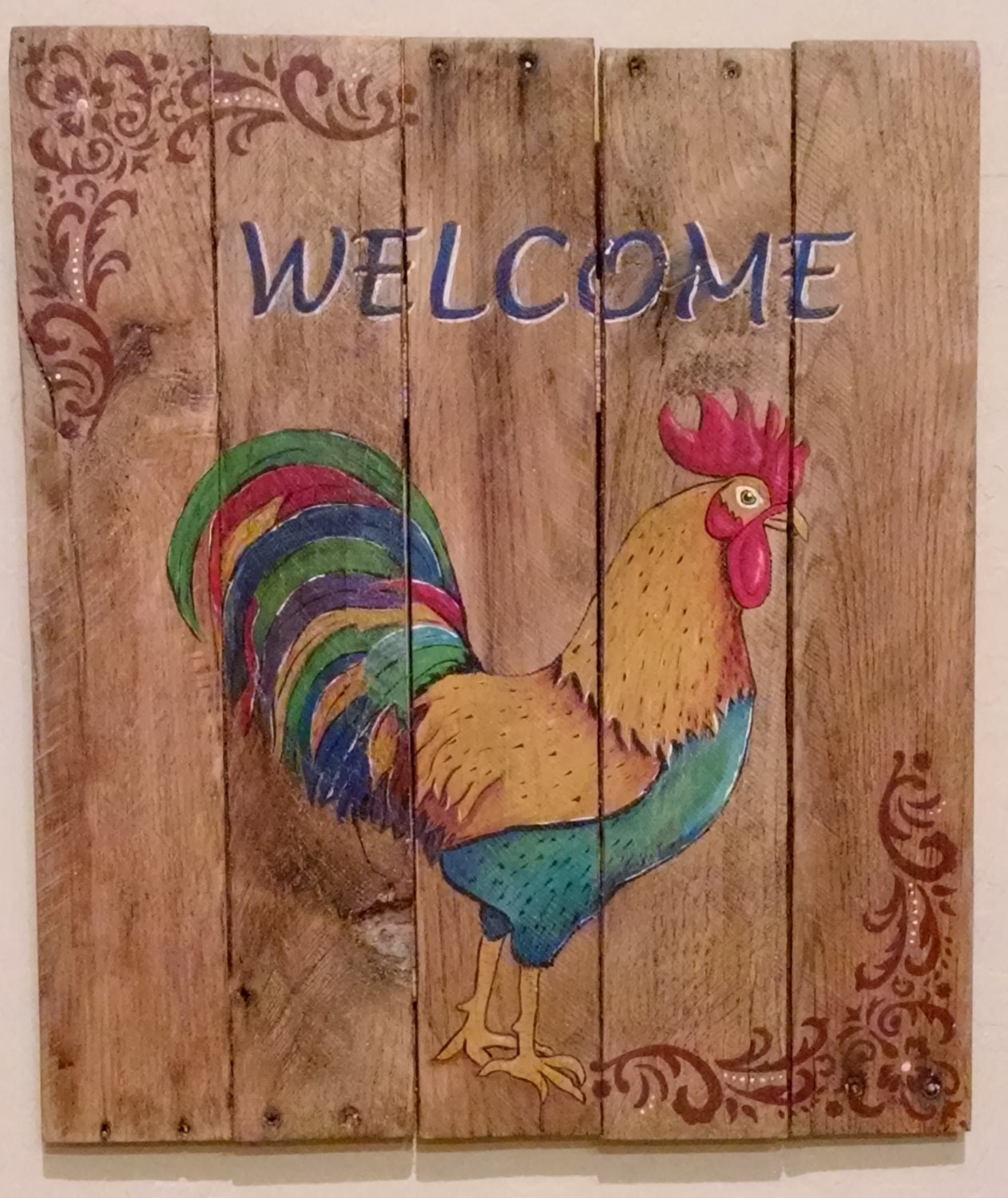 Rustic Rooster Welcome Sign Rustic Pallet Wood Sign by DesertMamas