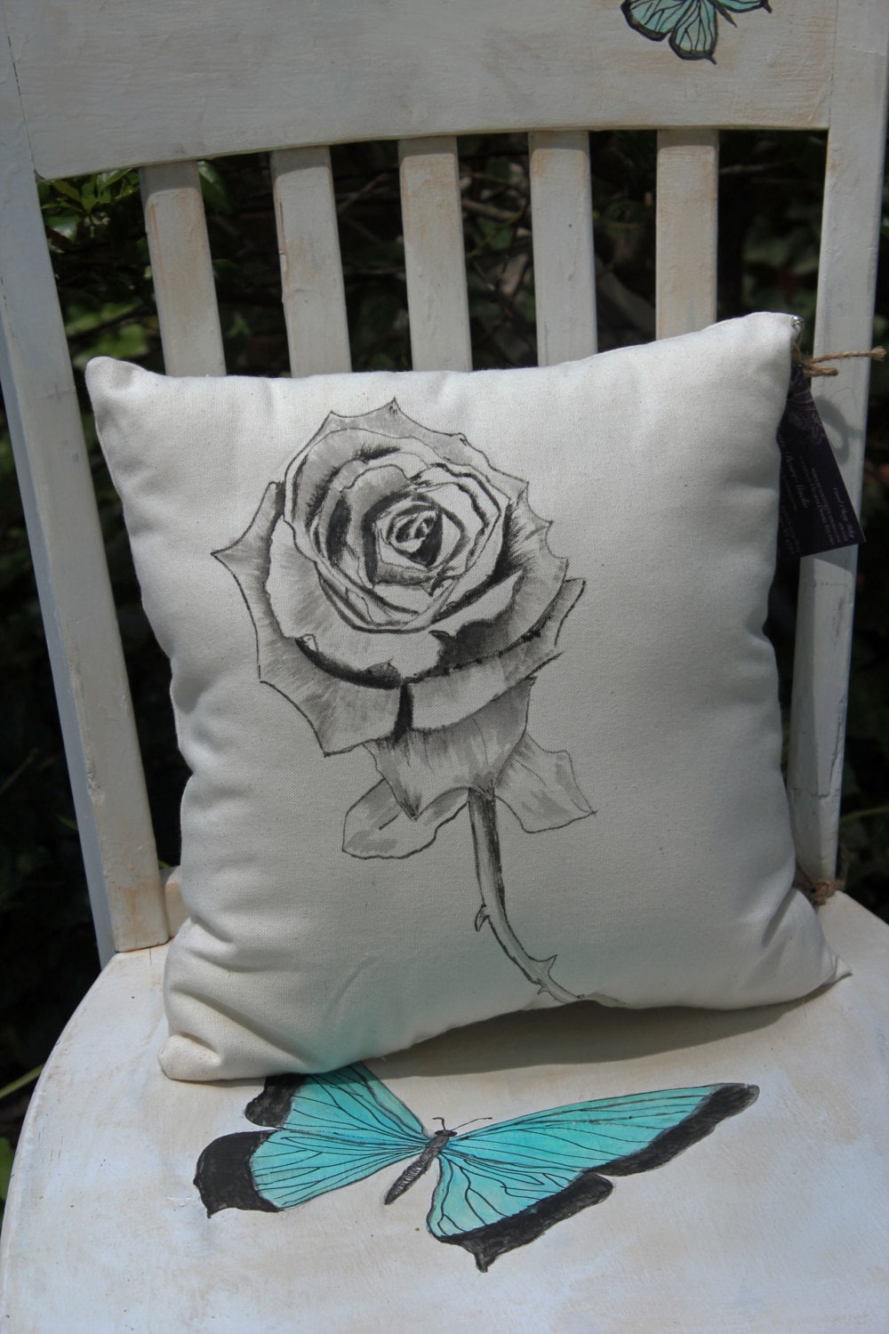 Hand Painted Black Rose Pillow Floral pillow Home Decor