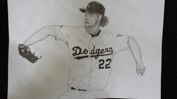 Items similar to Graphite drawing of Clayton Kershaw - MLB Pitcher for ...