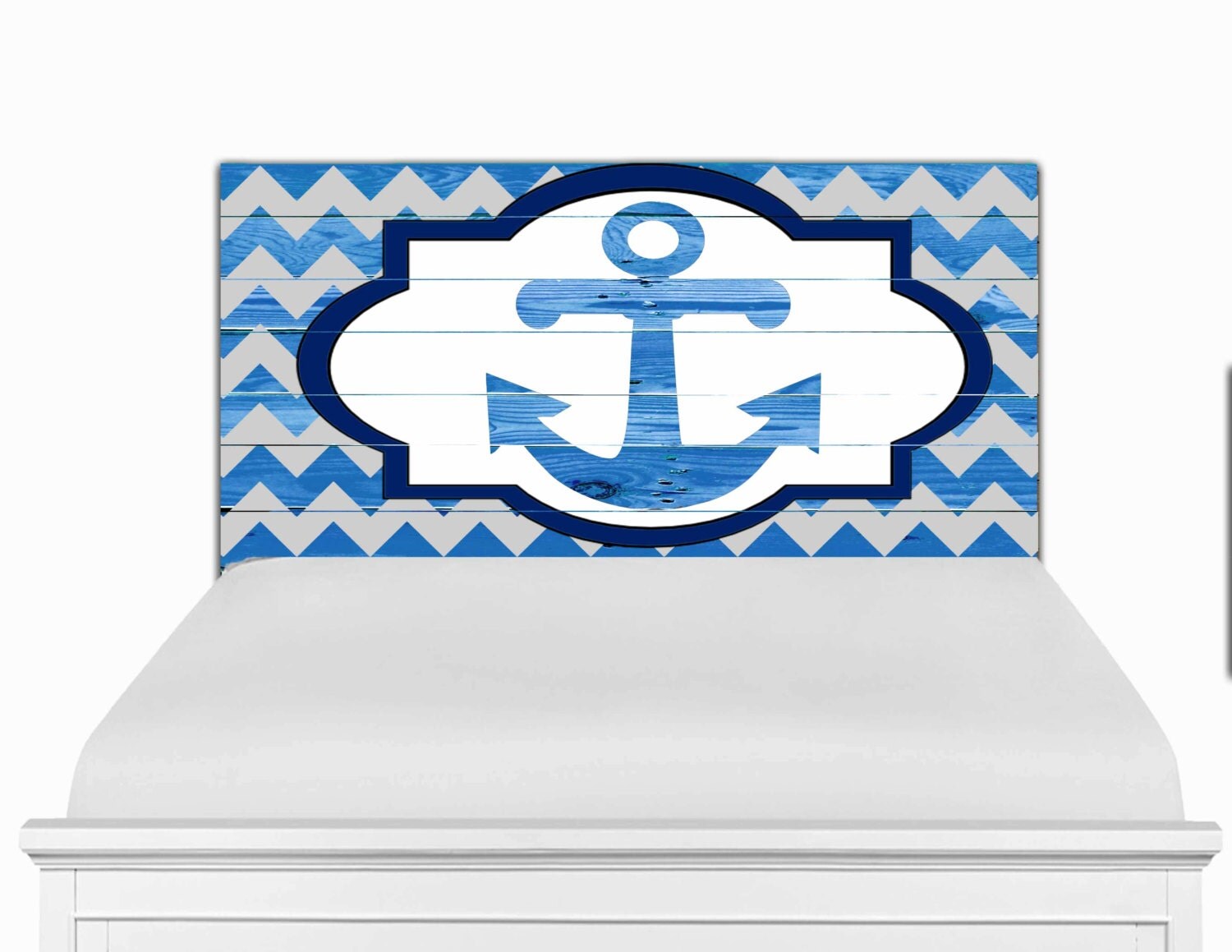 Wooden Headboard Blue Anchor Nautical by SweetSilhouetteArt