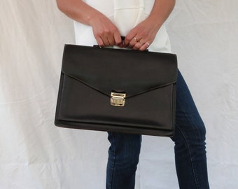 70's 80's Black Leather Briefcase