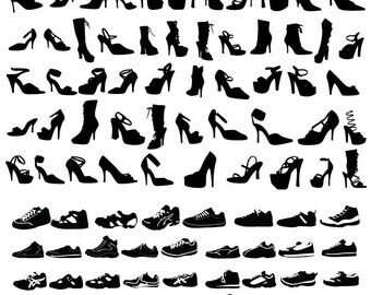 Shoe Silhouette Clipart, Shoe Clip Art, Shoe Clipart PNG & Vector EPS, AI Design Elements Digital Instant Download
