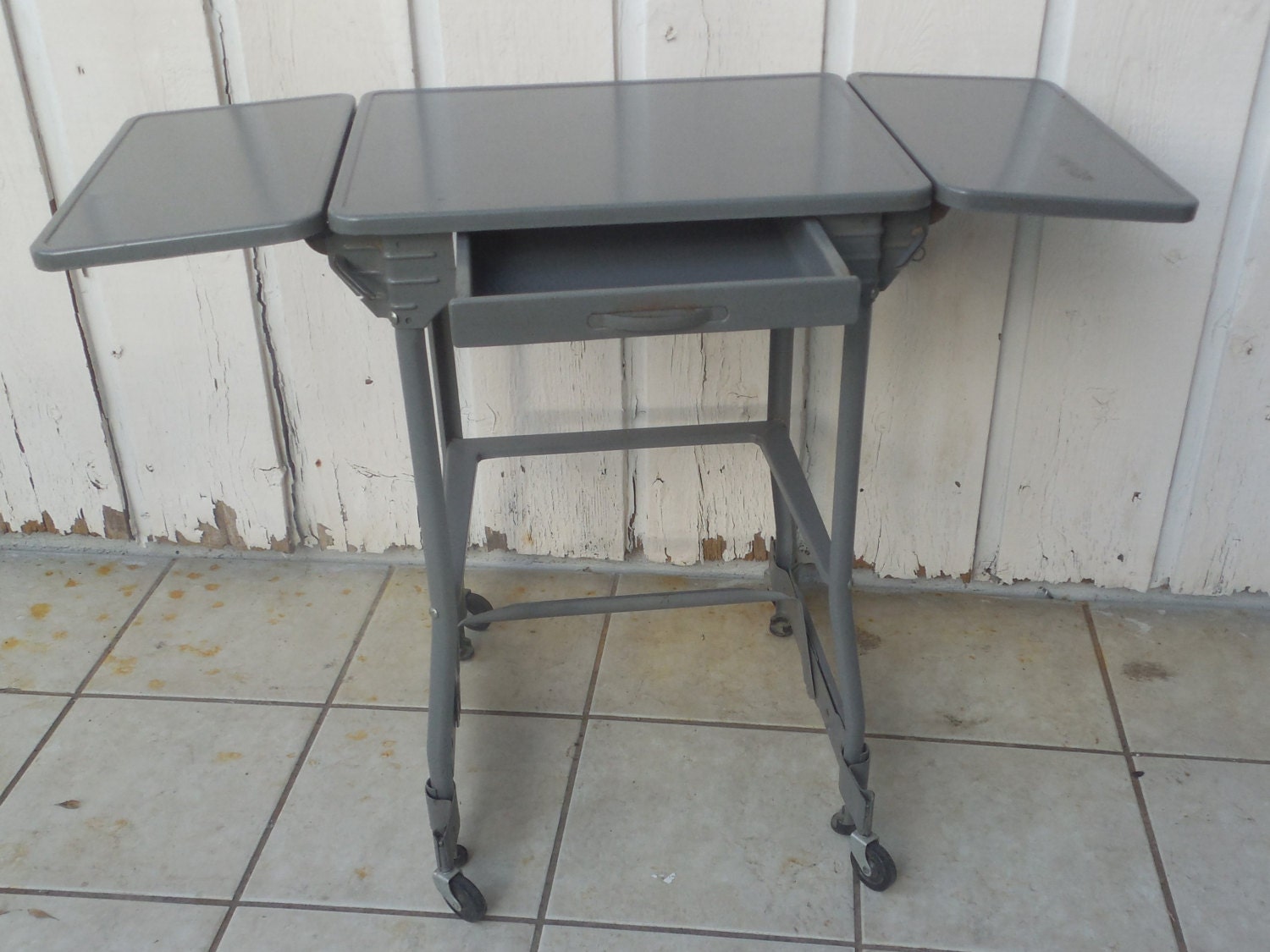 VINTAGE Metal Typewriter Table with draw and casters Haute Juice