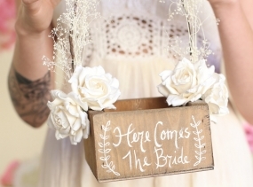 Here Comes The Bride Rustic Flower Girl Basket Barn Wedding Baby's Breath Paper Roses (Item Number MMHDSR10004)