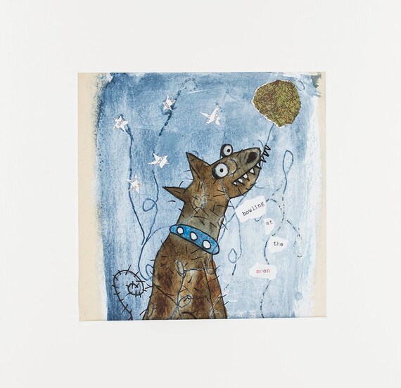 Dog Painting Mixed Media Collage Dog Collage Dog by AmelieHeart
