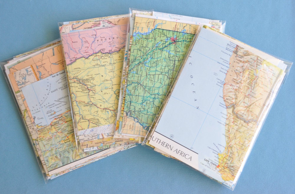 Map Paper Scrap Pack 50 pieces Scrapbook Paper DIY Wedding