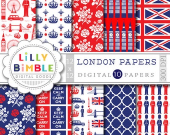 40% off LONDON digital papers for scrapbooking, cards, invites, parties INSTANT DOWNLOAD