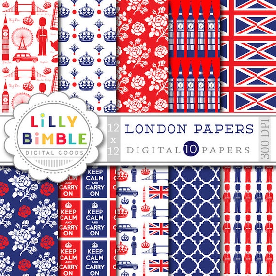 LONDON digital papers for scrapbooking, cards, invites, parties INSTANT DOWNLOAD Il_570xn