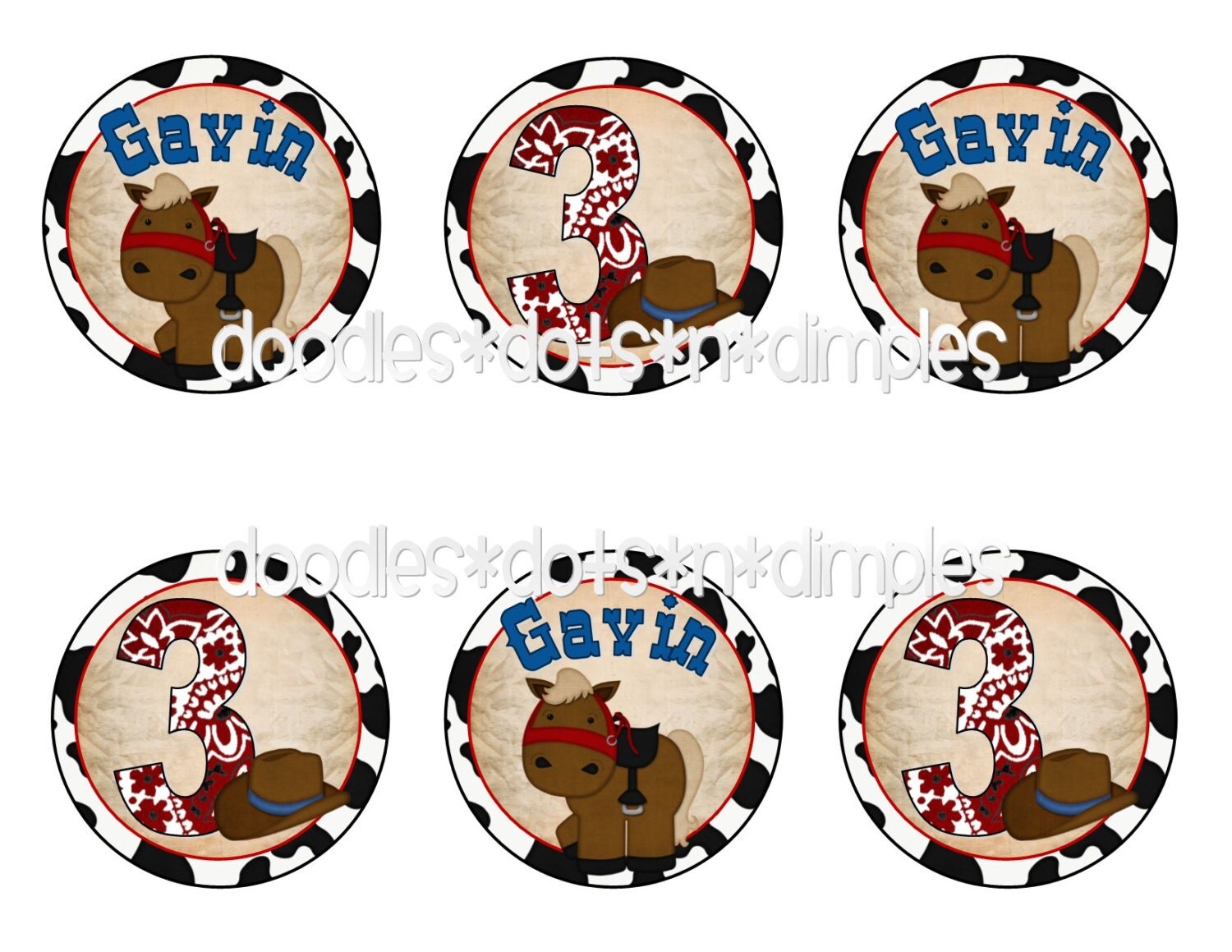 Personalized Printable Cowboy Cupcake Toppers