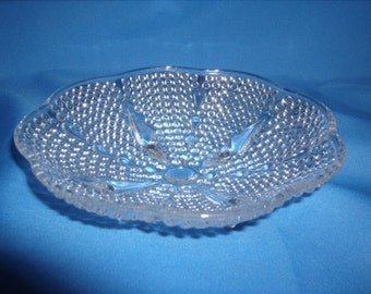 L E SMITH One Thousand 1000 Lines Crystal Glass 7" 4 FOOTED Bowl DISH
