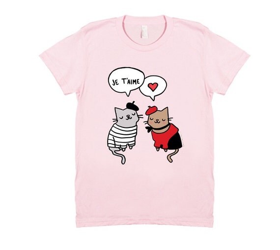 French Cats TShirt Je T'aime Paris Cats in Love by BraveMoonman