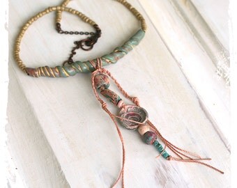 Tribal assemblage necklace, Mixed media necklace, Boho gypsy necklace, OOAK Polymer clay necklace, as seen in Belle Armoire