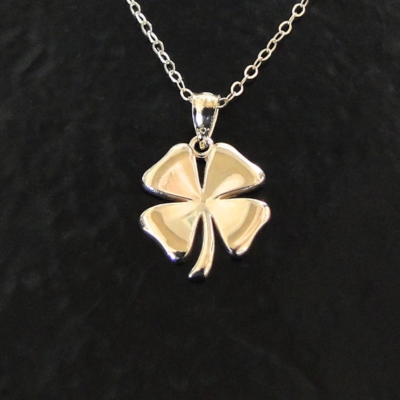 Gold Four Leaf Clover Necklace 14K SOLID GOLD Lucky Charm