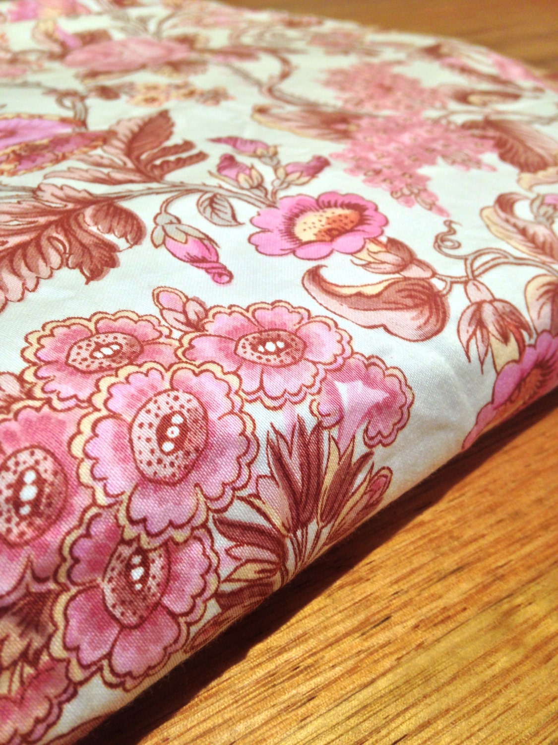 Vintage Pink Floral Polished Cotton Fabric 110cm x by marnamoo