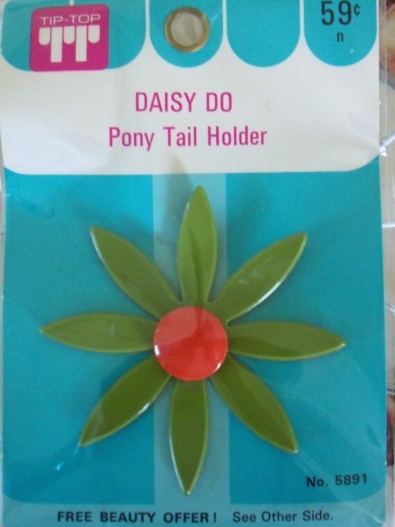 Vintage / TIP-TOP / Daisy Do Pony Tail Holder / Avocado Green with ...