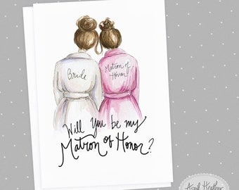 Matron of Honor PDF Download brunette bride, brunette matron of honor card, printable PDF