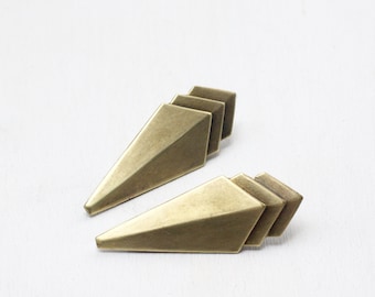 Art deco hair clips brass geometric 1930's style barrette pair antiqued bronze vintage retro