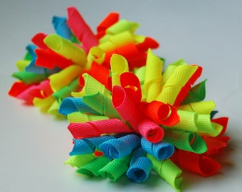Neon Rainbow Mini Korkers Set of 2 Hair Bows