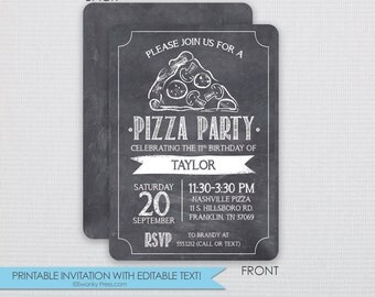 Pizza Party Invitation - DIY - Instant Download & Editable File - Personalize at home with Adobe Reader