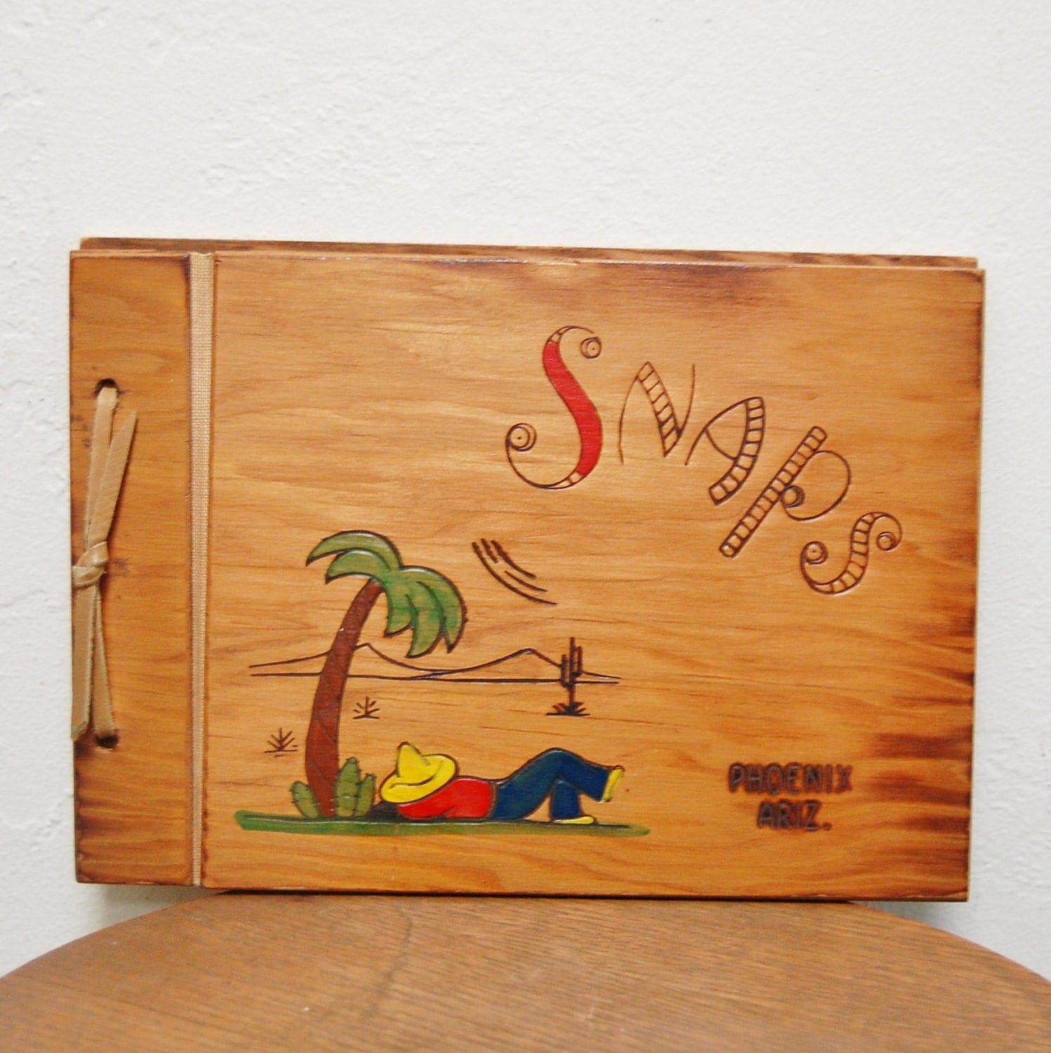 1930s Wood Photo Album Siesta Motif Snaps Phoenix Arizona Haute Juice