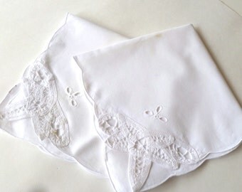 Napkins, white with battenburg trim, 16" square napkins, set of 2, open work accents, tableware, dining room, White napkins