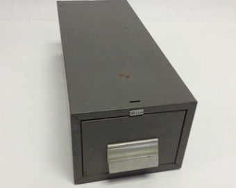 Distressed 50s Vintage Industrial Metal Library File Box