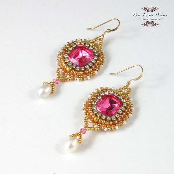 Anna Earrings Pink Gold by KateTractonDesigns on Etsy