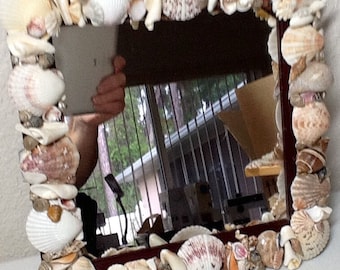 Sea Shell Art Square Mirror, Handmade, Home and Living, Ready to Ship