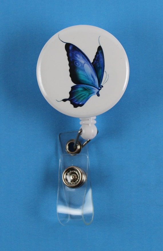 Butterfly Blue Retractable Badge Reel by DragonflyButtonBiz