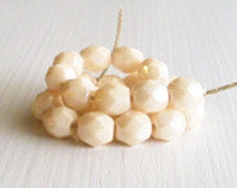 25 Opaque Champagne Luster 6mm Rounds - Czech Glass Beads