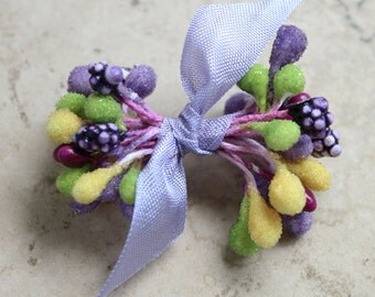 NEW! Purple Sugar Frosted Mixed Double Ended Stamens - Millinery Floral Stamens - Wedding Corsage Boutonniere Supplies