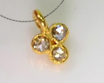 5mmx7.5mm 18k Solid Yellow Gold Rose Cut Champagne Diamond Charm Pendant