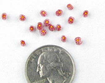 Handmade Lampwork Murrine Red/White Daisy 104 COE Murrini slices 15 - R