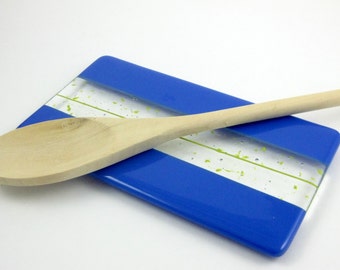 Handmade Glass Spoon Rest - Blue Fused Glass Spoon Rest - Glasss Butter Dish